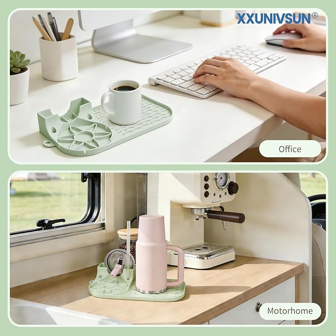 Bottle Drying Rack, Draining Mat for Stanley Tumblers 20-40 oz, Mugs, Wine Glasses, Compact Portable Cup Dryer Stand for Countertops, Office, RVs & Travel(Matcha Green)