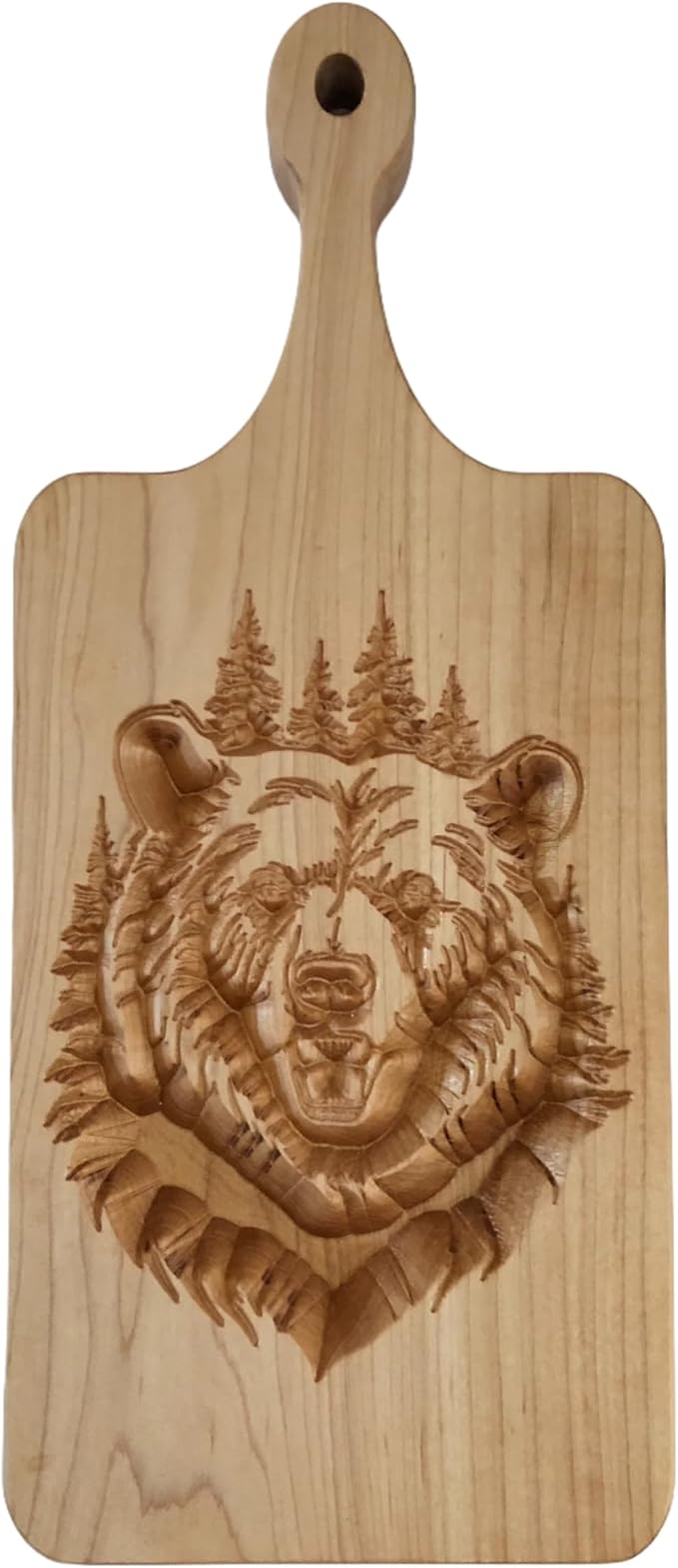 Rustic Maple Wood Cutting Board with Bear Carving, 16 x 6.75 inches Great Gift for Father's Day, Hunting Cabin, Christmas,
