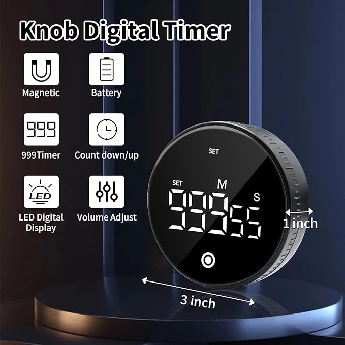 Digital Kitchen Timer with Magnet,Large LED Display Visual Timer with Countdown Countup for Adult & Children，Battery Supply for Classroom Home Gym Office