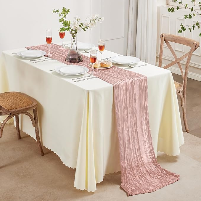 6 Pack Dusty Pink Valentine's Day Cheesecloth Table Runner 10FT Long Boho Gauze Table Runner Rustic Sheer Runner for Wedding Bridal Baby Shower Birthday Holiday Party Table Decor Easter Decorations