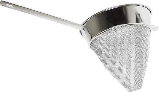 TrueCraftware- 1-1/2 qt. Stainless Steel 8" Bouillon Strainer Fine Mesh- Cone Shaped Strainer Food Strainer Juice Strainer Kitchen Tools Food Colander For Straining Seeds Beans Sauces & More