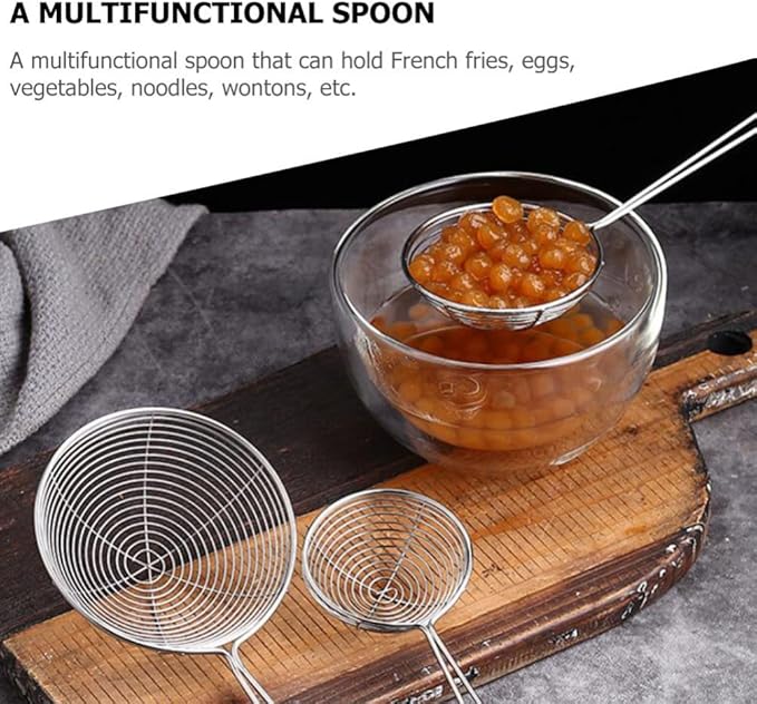 Hemoton 4 Pieces Stainless Steel Spider Strainer Spoon, 2.5 Inch Mini Wire Skimmer Colander with Handle for Hot Pot, Tortellini and Meatball