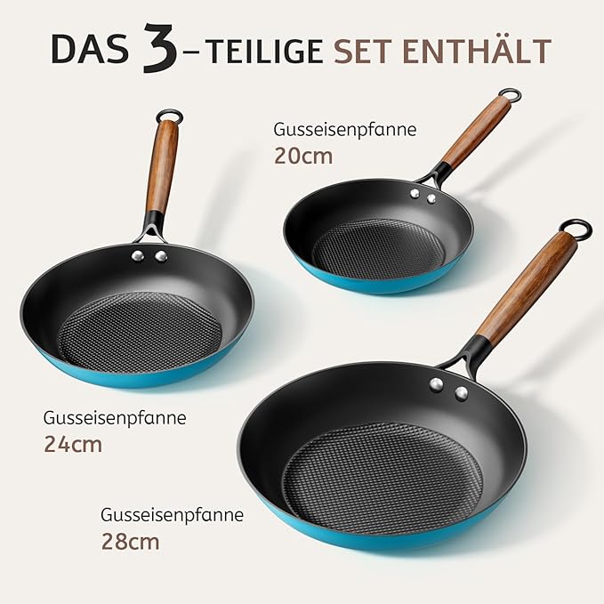 YUTANN Nonstick Frying Pan Set, 8" 10" 12" Ceramic Frying Pans, Pre-seasoned Cast Iron Pan Cookware Set with Removable Handle, Dishwasher Safe, Free of PFAS & PFOA, Compatible with All Stovetops