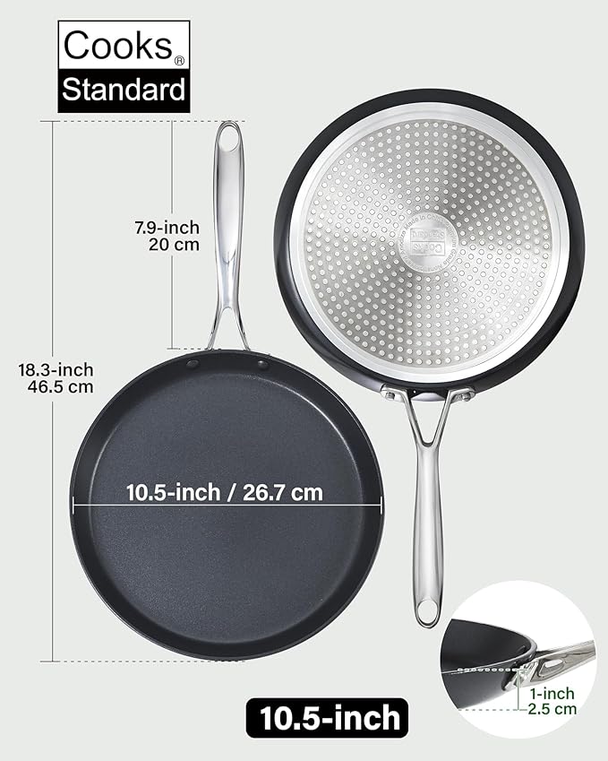 Cooks Standard Crepe Pan Hard Anodized Ceramic Nonstick Pancake Pan, 10.5-inch Griddle Dosa Tawa Tortilla Skillet Pan Induction Cookware, Black