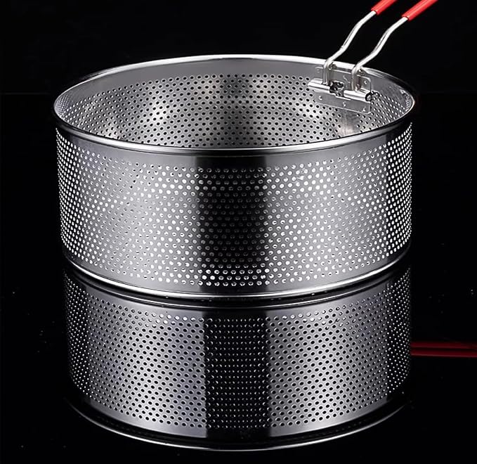 Tenta Kitchen Pasta Strainer Boiling Blanching Colander Vegetable Steamer Basket Stainless Steel Fryer Basket with Removable handle Insert for Veggie Fish Seafood Cooking and heat food 7 Inch