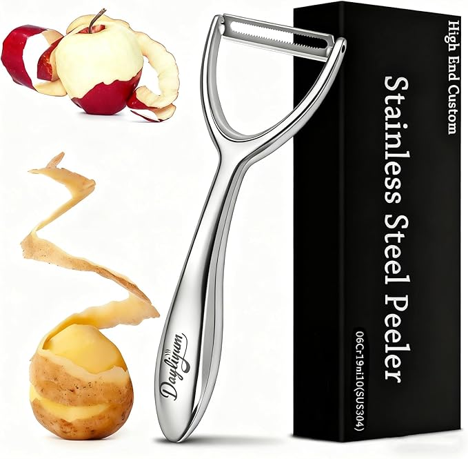Vegetable Peeler with Ergonomic Handle, Premium 18/8 Stainless Steel Potato Peeler, Ultra Sharp Serrated Blade Peeler for Veggie, Carrot, Apple, and Cucumber, Rust-Resistant, Dishwasher Safe