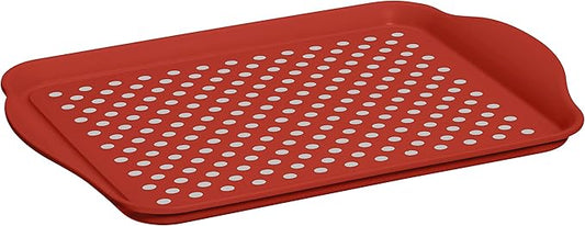 Oggi Anti Slip Serving Tray with Handles- Red Rectangle Tray - Ideal for Eating, Breakfast, Food, Appetizers, Serving, 5504.2, 17.5x11.5''