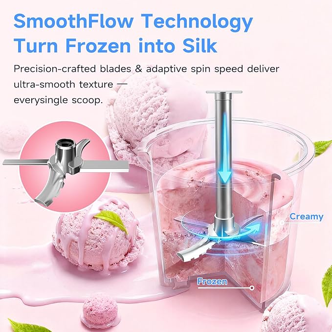 Valentine’s Day Gift – Ice Cream Maker & 10-in-1 Frozen Treat Maker, 20 oz 1 Pint, Mix-In + Re-Spin for Creamier Texture, Gelato/Sorbet/Slushie/Frozen Yogurt/Milkshake/Smoothie Bowls, Recipe Guide