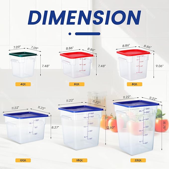 STEELUS 4 Pack Food Storage Containers, 18 Quart with Lids, Square Commercial Containers with Scale, Clear NSF Food Organizing, Polycarbonate