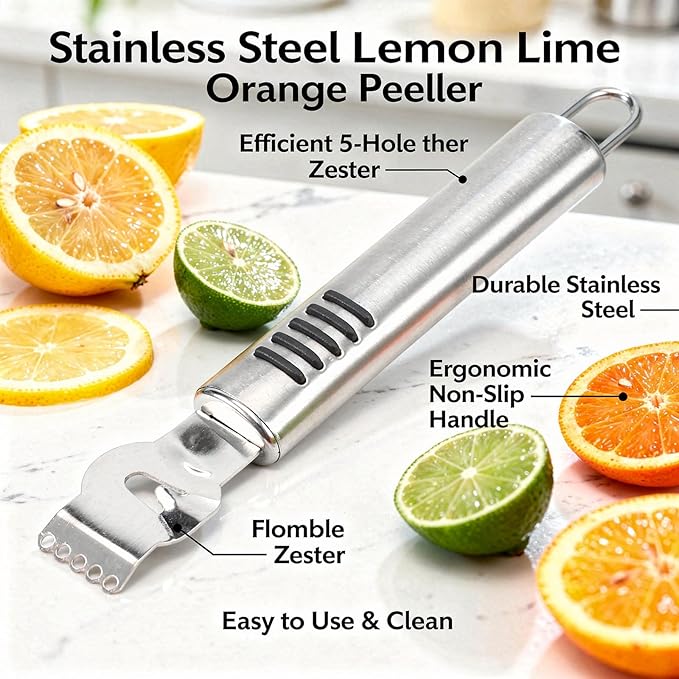 Stainless Steel Lemon Zester Peeler, Citrus Scraper with Canelle Knife, Kitchen Fruit Peeling Tool
