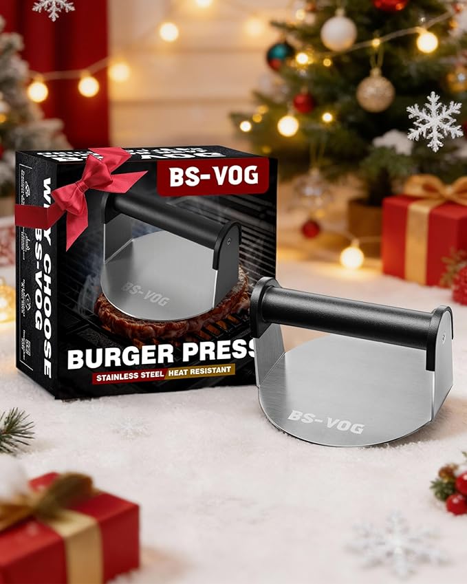 Burger Press, 6" Stainless Steel Burger Smasher for Griddle, Nonstick Round Hamburger Smasher Tool for Cooking Bacon, Patty, Ground Beef, Meats, Dishwasher Safe, Christmas Gift Package for Men
