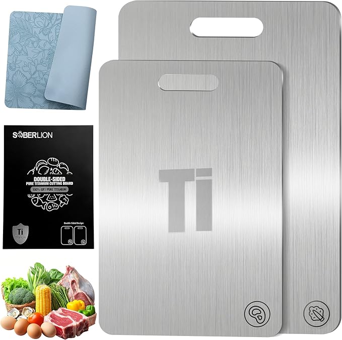 Titanium Cutting Board,Double Sided 100% Pure Titanium Cutting Boards for Kitchen,Non Toxic Cutting Board,Metal Chopping Board,Dishwasher Safe & Durable,House Warming Gifts New Home,16”L×11”W(Large)