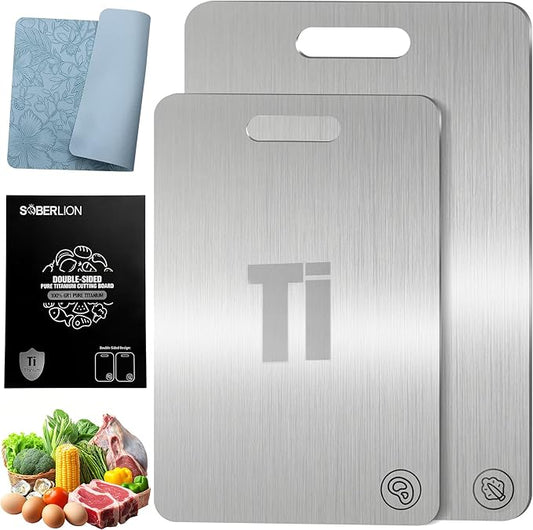 Titanium Cutting Board,Double Sided 100% Pure Titanium Cutting Boards for Kitchen,Non Toxic Cutting Board,Metal Chopping Board,Dishwasher Safe & Durable,House Warming Gifts New Home,16”L×11”W(Large)