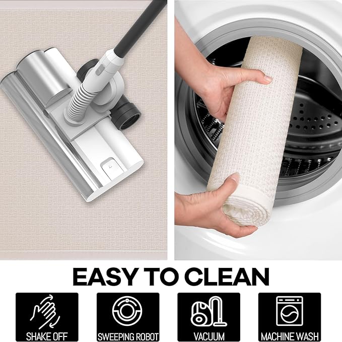 Kitchen Rug, Rubber Non Slip Kitchen Rugs Washable, Absorbent Runner Mat for Floor, Machine Washable Standing Mats for in Front of Sink, Door, Laundry, Entryway, Hallway (Beige, 71" × 17.3")