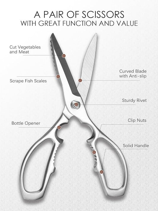 Heavy-Duty Kitchen Scissors Forged from Stainless Steel, Kitchen Shears for Food, Ideal Cooking & Culinary Scissors for Meat, Poultry and Vegetables, Dishwasher Safe, 2-Year Warranty