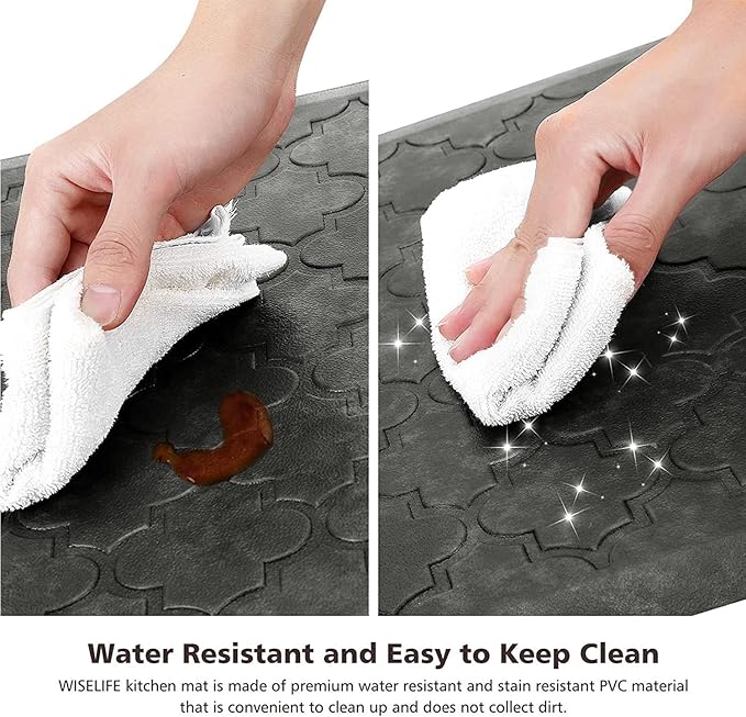 WISELIFE Kitchen Mat and Rugs Cushioned Anti Fatigue Floor Mat,17.3"x28", Thick Non Slip Water Resistant, Heavy Duty Foam Standing Mat for Kitchen,Floor,Home,Office,Desk,Sink,Laundry, Grey