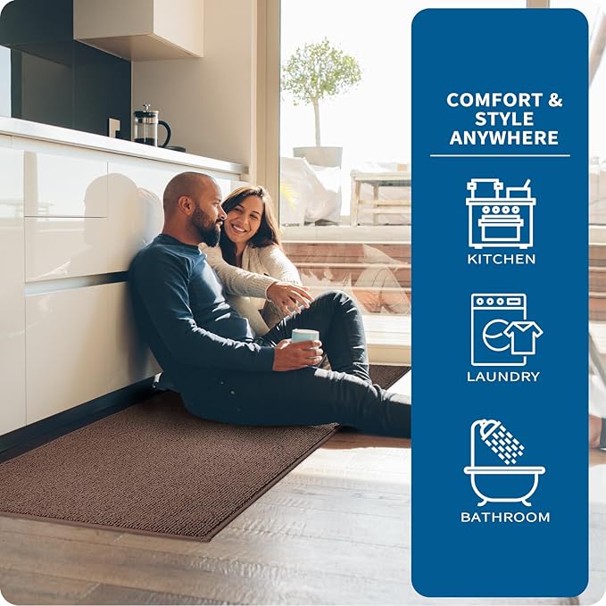 PURRUGS Machine Washable Kitchen Runner Rug 2ft x 7ft, Non-Slip/Skid Hallway Runner Rug, Super Absorbent Soft Area Rug for Hallway, Kitchen & Laundry, Rolled Packaging, Brown