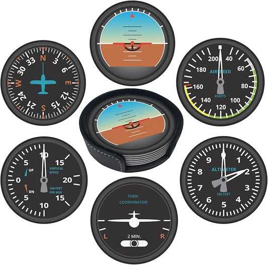 Aviation Leather Drink Coasters Set of 6 with Holder Pilot Gifts for Aviation Lovers