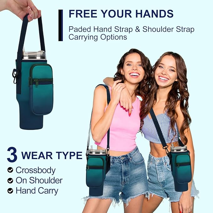Water Bottle Carrier Bag for Stanley 40/30 oz Tumbler with Phone Pocket Neoprene Water Bottle Holder with Shoulder & Handheld Strap Stanley Cup Accessories