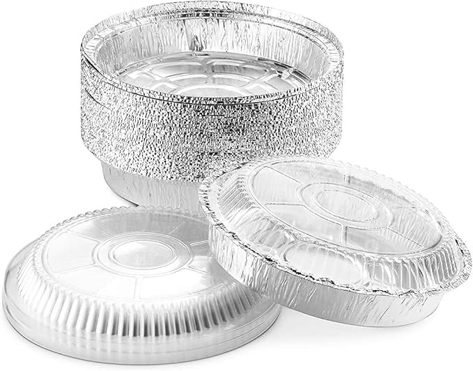 Mr Miracle Pack of 40 Disposable Aluminum Foil Pans with Clear Lids – 7 Inch Circular Aluminum Pans, Ideal for Baking, Storing, Heating, Serving - Round Foil Pans with Lids