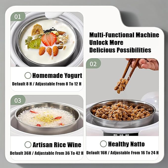 Genuine sealjoyous Yogurt Maker 1-36 hours multi-functional constant temperature yogurt machine,32-45 degrees adjustable, automatic digital LCD display 1.2 liters capacity(With 5 Cups)