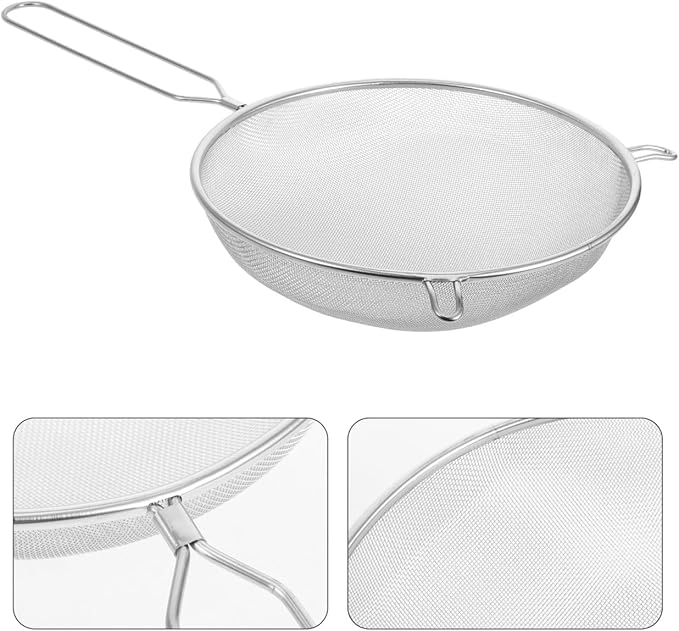 Noodles Colander 10in Stainless Steel Mesh Strainer with Handle for Cooking and Skimming Cooking Striner Metal Skimmer Spoon Stainless Steel Colanders Food Strainers Japan Flour