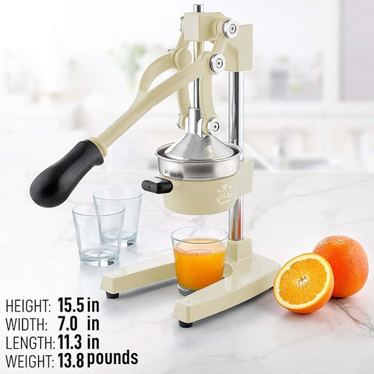 Zulay Kitchen Cast Iron Juicer - Easy-to-Clean Heavy-Duty Manual Juicer, Professional Citrus Juicer - Stainless Steel Lemon Squeezer - Manual Citrus Press & Orange Squeezer - Orange Juicer (Cream)