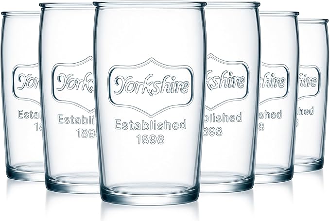 kitchentoolz Drinking Glasses Set of 6 - Yorkshire Tumbler 16 oz Glassware Cups for Cold Drinks, Iced Tea, Water, Cocktails - Classic Mason Jar Style