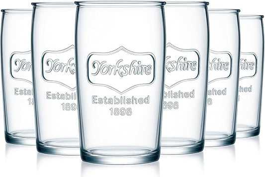 kitchentoolz Drinking Glasses Set of 6 - Yorkshire Tumbler 16 oz Glassware Cups for Cold Drinks, Iced Tea, Water, Cocktails - Classic Mason Jar Style