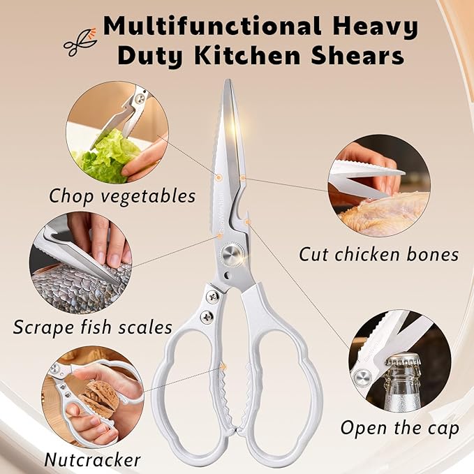 Kitchen Shears & kitchen scissors All Purpose | kitchen gadgets-Heavy Duty Stainless Steel Meat Poultry Food Scissors, Dishwasher Safe for Home and Kitchen Essentials, Utensils, Gadgets, Accessories
