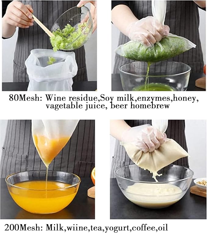 4PCS Cloths Strainer,Food Grade Nylon Nut Bag Strainer,Reusable Cold Brew Coffee Cheese Cloths Strainer for Straining Fruit Juice,Nut Milk,Doufu,Coffee,Soup Etc (Bag strainer)