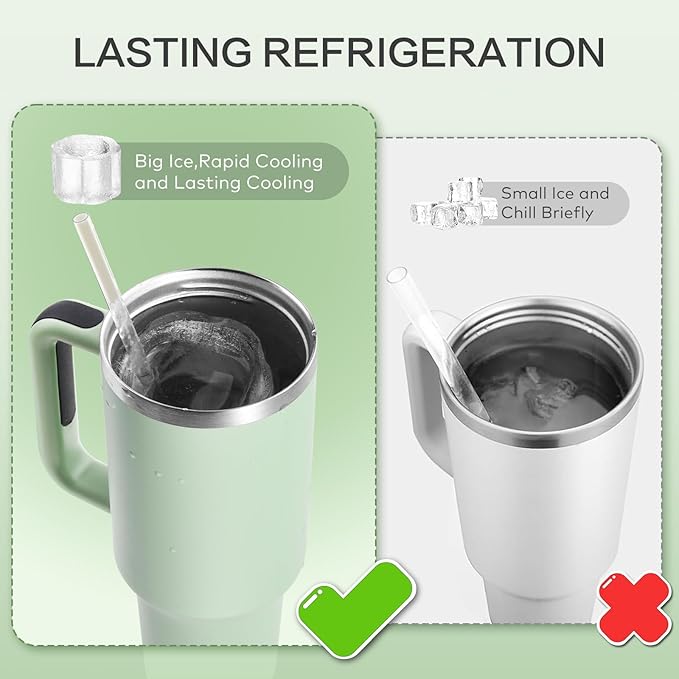 Longzon Easiest Release Ice Cube Tray for Stanley Cup 30-40oz Tumbler/Yeti Cup Ice Mold, Silicone Ice Tray Molds With Lid for Chilling Cocktails, Whiskey, Drinks, Coffee, Easy Release Ice Maker-Green