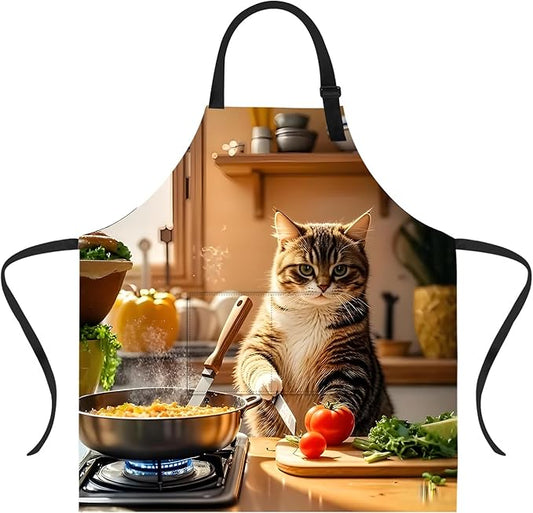 Funny Cat Apron with 2 Pockets Waterproof for Men Women Kitchen Garden Decor