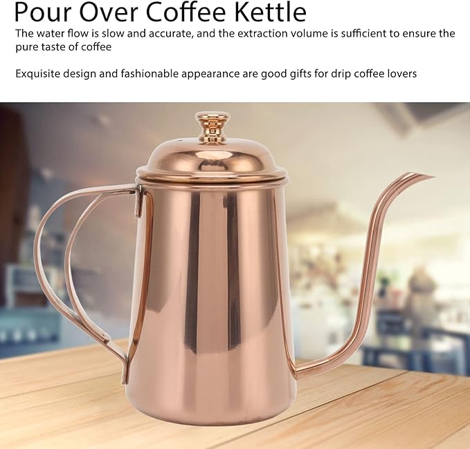 650ml Pour Over Coffe Kettle, 304 Stainless Steel Rustproof Pour Over Kettle Drip Coffee Maker, Hanging Ear Coffee Kettle with Lid,Thickened Gooseneck Coffee Kettle for Home, Kitchen