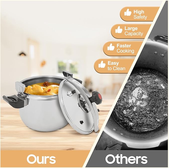 27.5 Quart Pressure Cooker Stainless Steel Pressure Cooker, Large Capacity, Commercial Pressure Cooker Clamp On Type, Double Valves for Family or Commercial Use