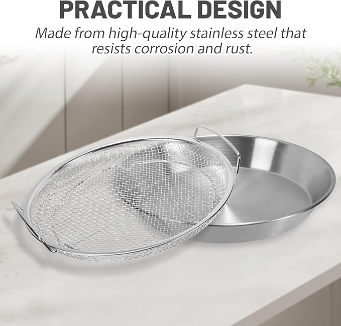 Stainless Steel Oil Strainer Set, 2-Piece Mesh Draining Rack with Catch Pan, Cooking Oil Filter, Oil Drain Pan, Grease Strainer, for Deep Frying, Kitchen Cooking (Large)