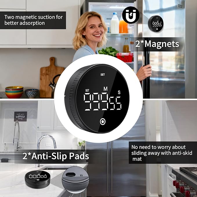 Digital Kitchen Timer with Magnet,Large LED Display Visual Timer with Countdown Countup for Adult & Children，Battery Supply for Classroom Home Gym Office