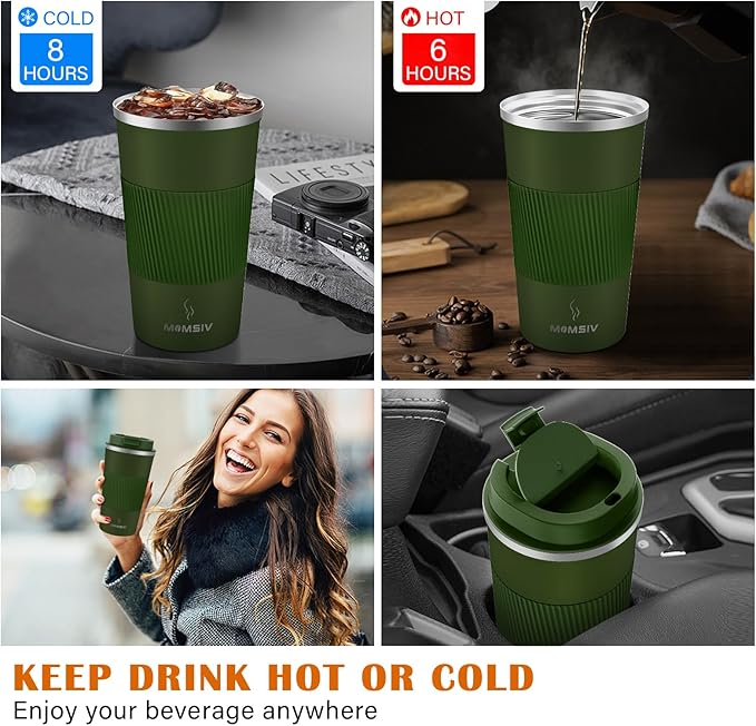 MOMSIV 17oz Travel Mug, Insulated Coffee Cup with Leakproof Lid, Vacuum Stainless Steel Double Walled Reusable Tumbler for Hot and Cold Water Coffee and Tea In Travel and Car
