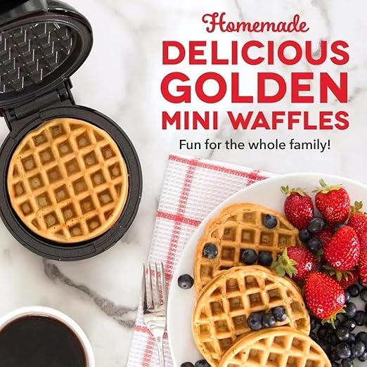 Holstein Housewares Personal/Mini Waffle Maker, Non-Stick Coating, Red- 4-inch Waffles in Minutes, Ideal for Breakfast, Brunch, Lunch or Snacks
