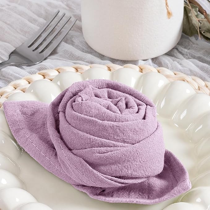 MLMC 8 Pack Lilac Purple Cloth Napkins Rustic Washable Cotton Linen Napkins Set of 8 17"x17" Lavender Reusable Dinner Napkins Cloth for Spring Easter Wedding Baby Shower Party Gathering Everyday Use