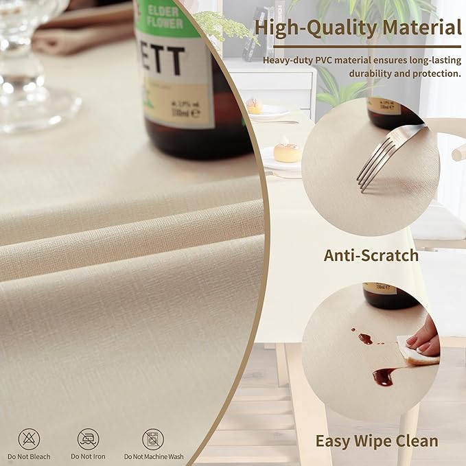 Rectangle Table Cloth,100% Waterproof Tablecloth Oil Proof Spill Proof Vinyl Table Cloth, Wipe Clean Plastic Table Cover for Dining, Camping, Indoor and Outdoor 52" x 70",Beige
