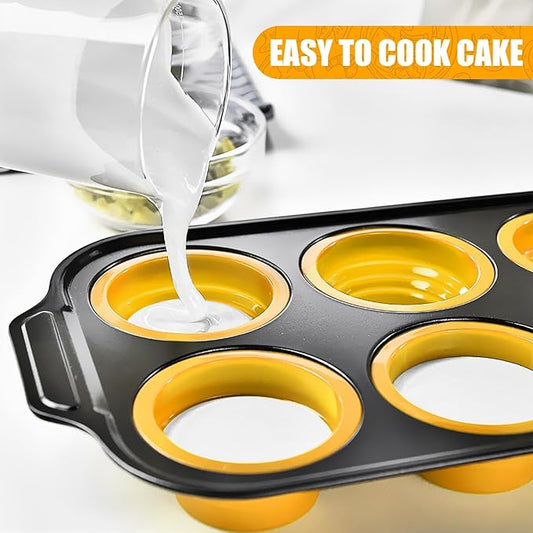 YiYeraio 6 Cups Silicone Muffin Pans for Baking with Metal Frame, Egg Bite Molds, Cupcake Pans Regular Size, Muffin Tins Easy to Pop Nonstick Non Toxic Bakeware for Oven Dishwasher Safe