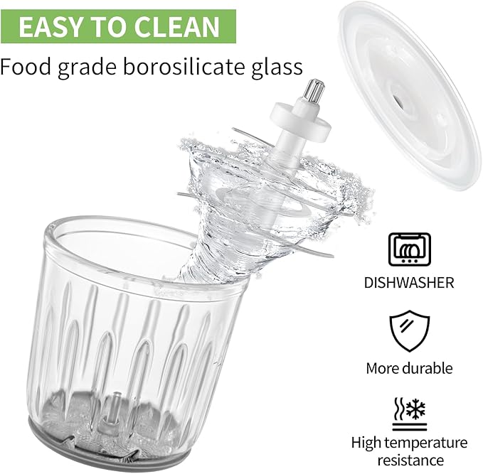 Vroyuir 600ML Food Processor & Baby Food Maker, 2 Speeds & 8 Blades Electric Food Chopper and Meat Grinder with Two 200ML Bowls - for Chopping, Dicing, Mixing, Pureeing Vegetables, Meat, Nuts