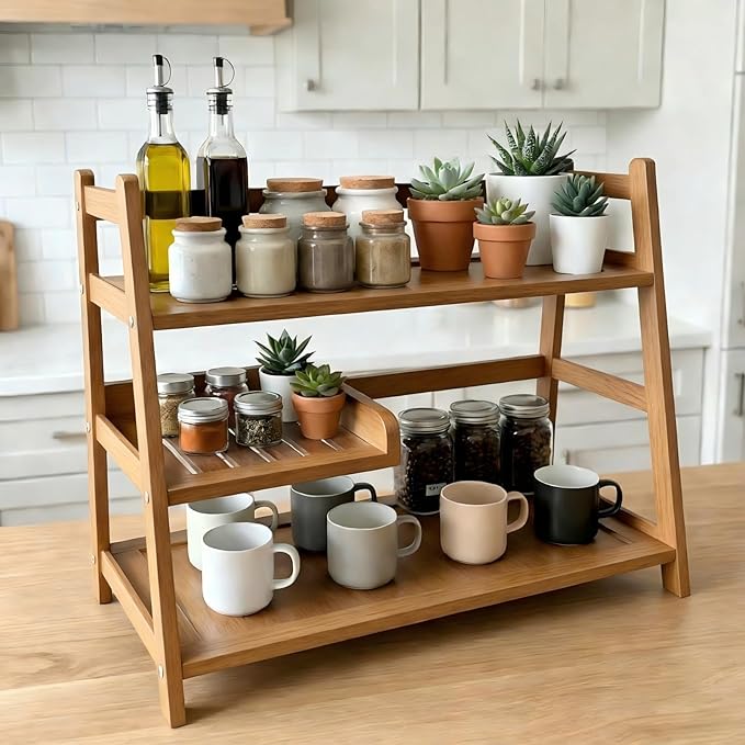 3 Tier Bamboo Matcha Station, coffee station organizer Shelf with Drawer for Kitchen Countertop, Tea Bar - Matcha Powder, Tools & Cup Organizer for Matcha Lovers, Home Baristas.