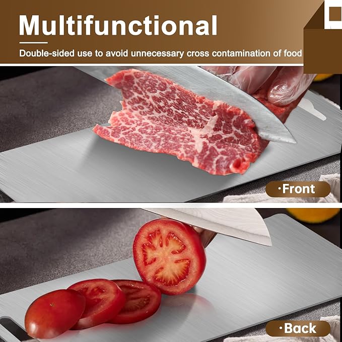 Titanium Cutting Board - 100% Pure Titanium Cutting Boards for Kitchen, Double Sided Medical-grade Cutting Mat for Easy to Clean, Ideal for Home & Outdoor Cooking (10in*14in*0.08in)