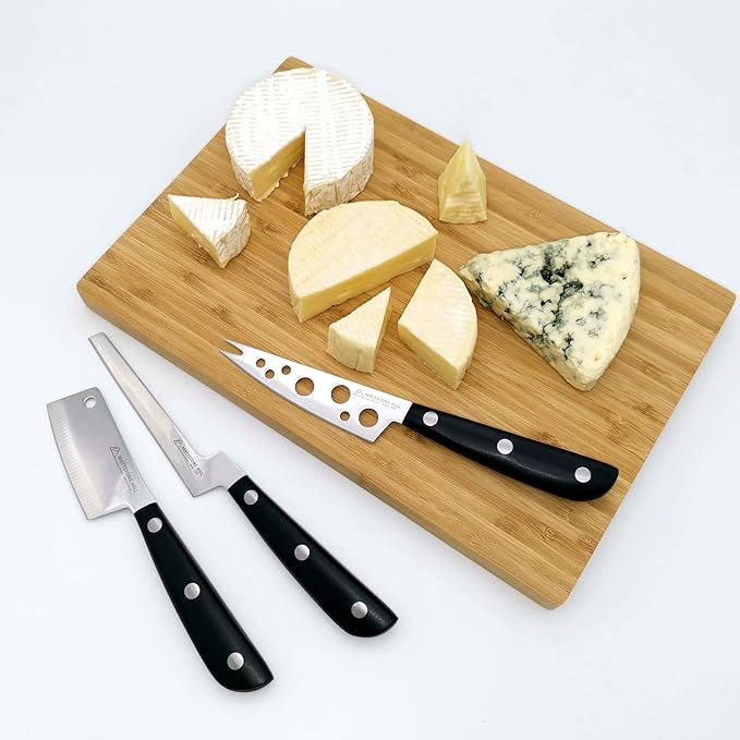 Cheese Knife - MATTSTONE HILL Cheese Cleaver, Hard Cheese Cutter, Premium Stainless Steel, Black Handle