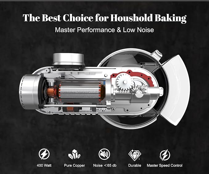 Kraftsman Stand Mixer Heavy Duty - All Metal Kitchen Standing Mixer 5.3 Quart with 4 Stainless Steel Attachments, DC Motor & Multifunctional Power Hub, 8-Speed & Timer, Lower Noise (Red)