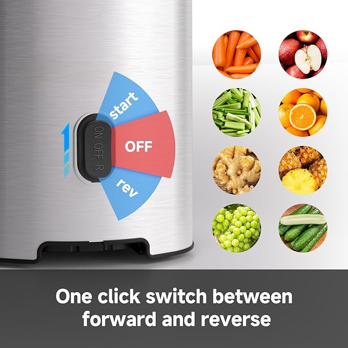 Cold press Juicer Machines with 5.4" Extra Self-Feeding for Whole Vegetable & Fruit, Juice Extractor with Large Auger & Triple Strainers, Easy to Clean, High Juice Yield, Stainless Steel Silver