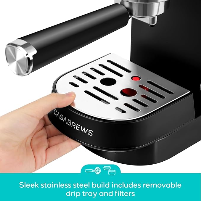 CASABREWS CM5418 Espresso Machine 20 Bar, Stainless Steel Espresso Maker with Milk Frother, Compact Cappuccino Machine for Home, Espresso Coffee Machine, Gift for Her, Gift for Family, Black