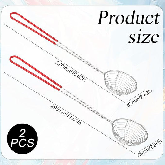 2Pcs Stainless Steel Hot Pot Strainer Spoons, 2 Sizes Fatsoff Soup Scoop Boba Spoon Scoop with Handle Ladle Wire Cooking Spider Skimmer Spoon for Hot Pot, Kitchen, Meatball, Oil Filter